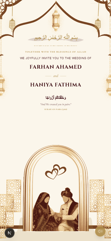Farhan & Haniya's Elegant White & Gold Nikah Hero Page